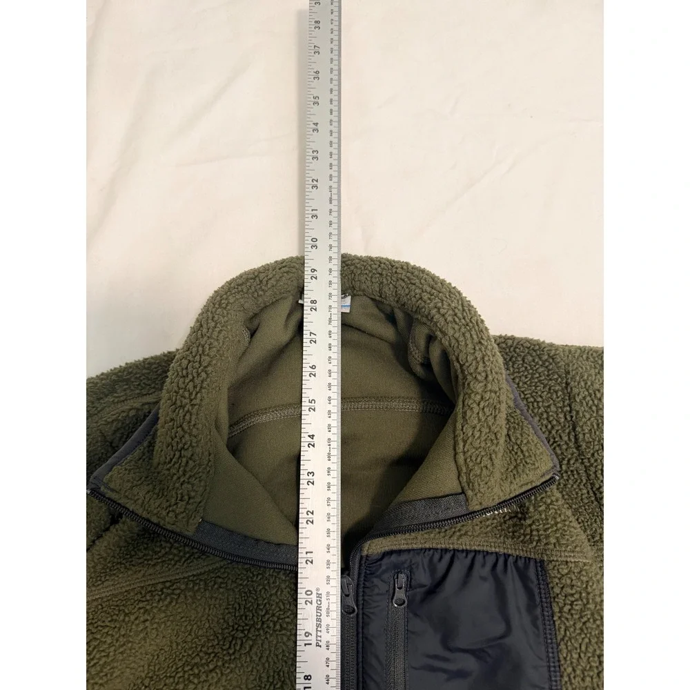 Columbia Mens Olive Green Sherpa Fleece Full Zip Jacket Large Mock Neck Pocket
